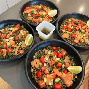 Salade épinards, lentilles, saumon fumé