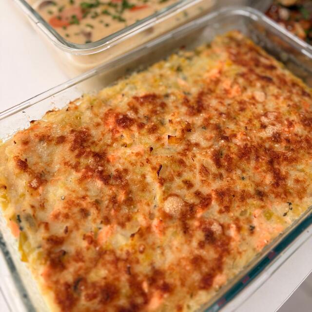 Parmentier de saumon au poireau
