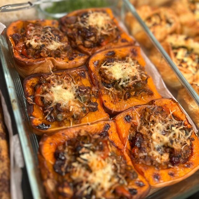 Courge butternut farcie aux champignons